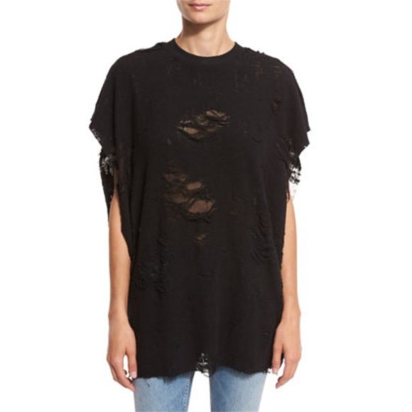 IRO JEANS | Black Darrell Distressed Jersey Tee | Size S - Picture 1 of 10